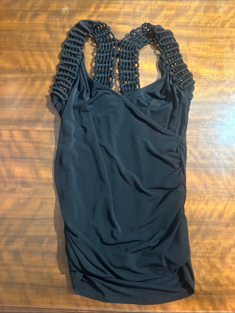 Cache Black Macramé-Back Tank Top